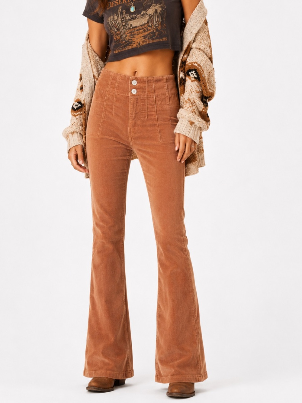 FREE PEOPLE We The Free Jayde Corduroy Flare Jeans-Sunburn Color-Size 29 NWT